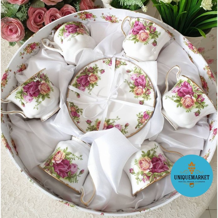 [New Ori] Tea Set Royal Flower Shabby/ Tea Set Keramik Royal Flower Terbatas