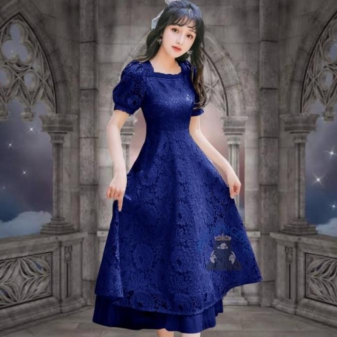 Dress Pesta wanita korea Clara Brokat putih Lara Size L dan XL