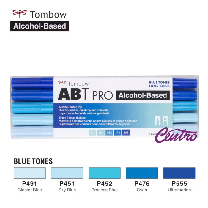 

Gaya Tombow Abt Pro Blue Tones Art Markers Set 5 Colors Dual Tip Brush Pen