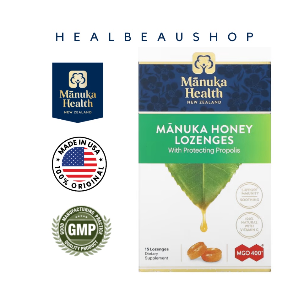 

Manuka Health Lozenges Permen Madu Propolis Lemon MGO400 Isi 15 Butir Orginal USA