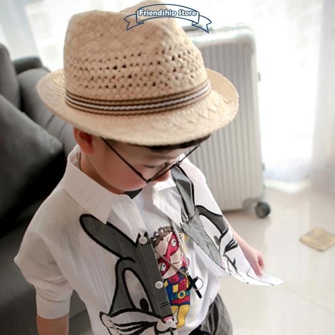 PROMO ?FS TOPI PANTAI ANAK LAKI-LAKI BAHAN ANYAMAN JERAMI PELINDUNG TANIAILA