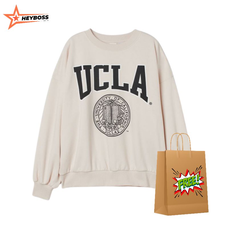 Crewneck Sweater HM HnM Ucla Cream Full Tag Free Paper Bag