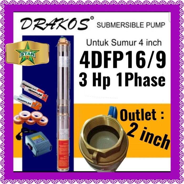 Termurah Pompa Satelit Drakos 3Hp 1Phase 4Dfp16/9 16 Kubik/Jam Plus Control Box Murah