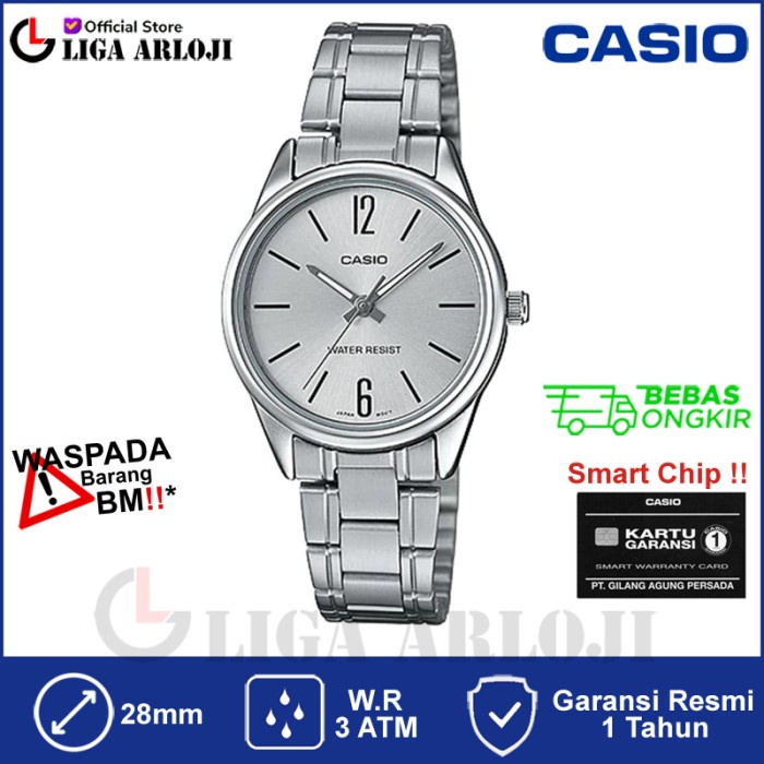 CASIO LTP-V005D-7BUDF - JAM TANGAN WANITA - SILVER PUTIH - LTPV005D