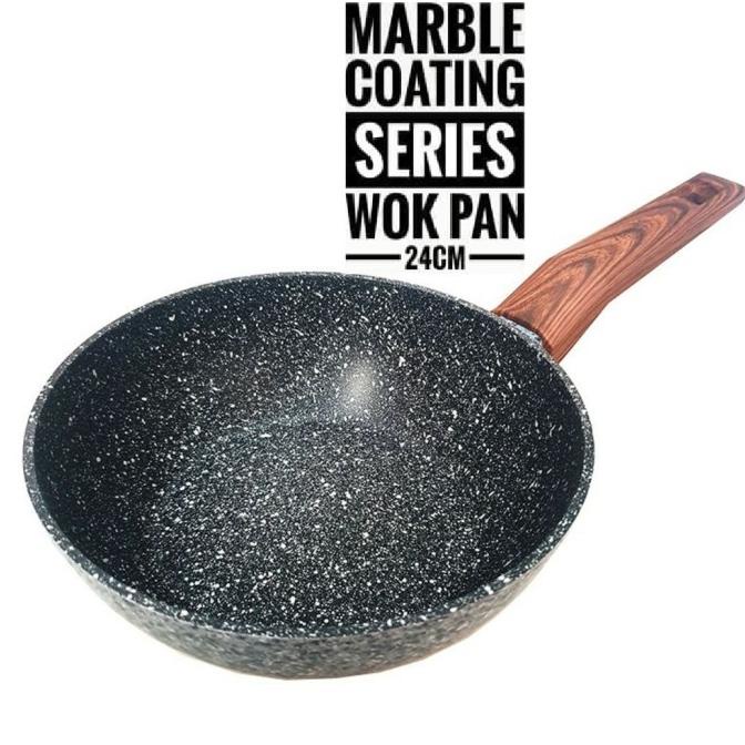 Wok Pan Anti Lengket Minowa Marble Ceramic Wok 24CM