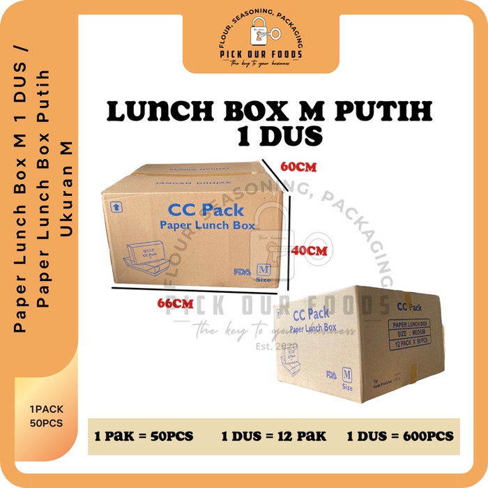 Paper Lunch Box M 1 Dus / Paper Lunch Box Putih Ukuran M