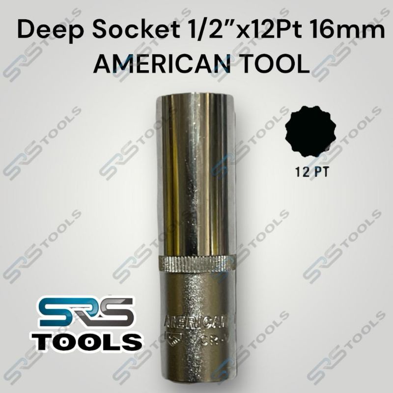 AMERICAN TOOL 8957392 Deep Sock Shock Socket 12 Pt 16 mm Mata Kunci Sok Panjang 16mm