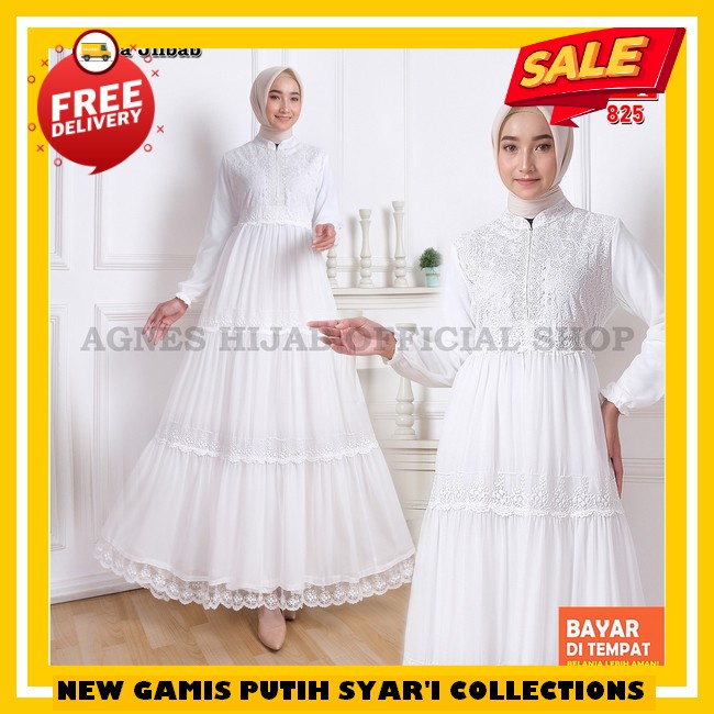 Gamis Wanita Kekinian Dewasa Terbaru 2024 Putih Bw Tulang Abya Abaya Putih Bw Pengajian Panjang Baju