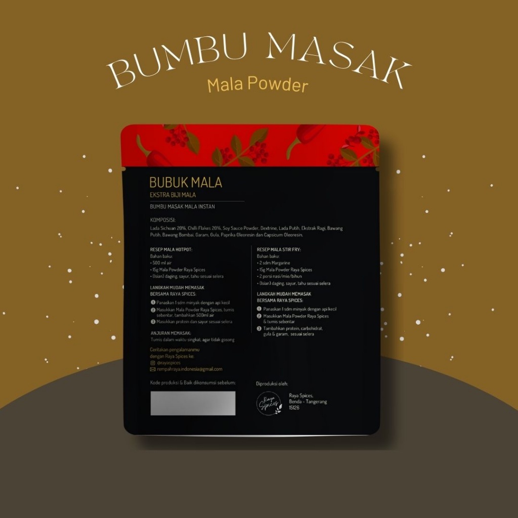 

Raya Spices - Bumbu Masak Mala Instan - Mala Powder - Mala Bubuk (5Pcs)