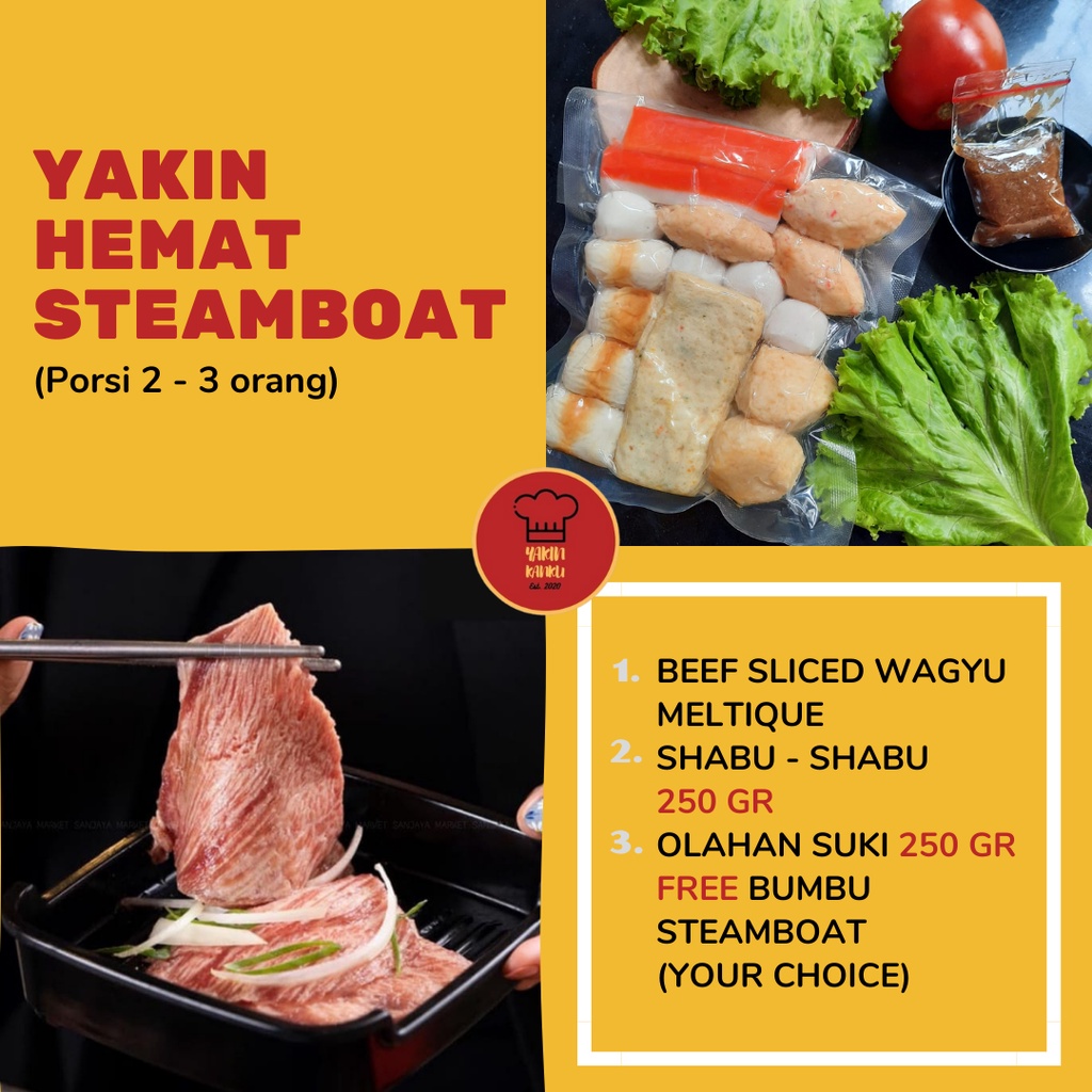 

Daging Sapi Wagyu Meltique Slice Shabu-Shabu+Paket Steamboat Free Bumbu(3 Variant)