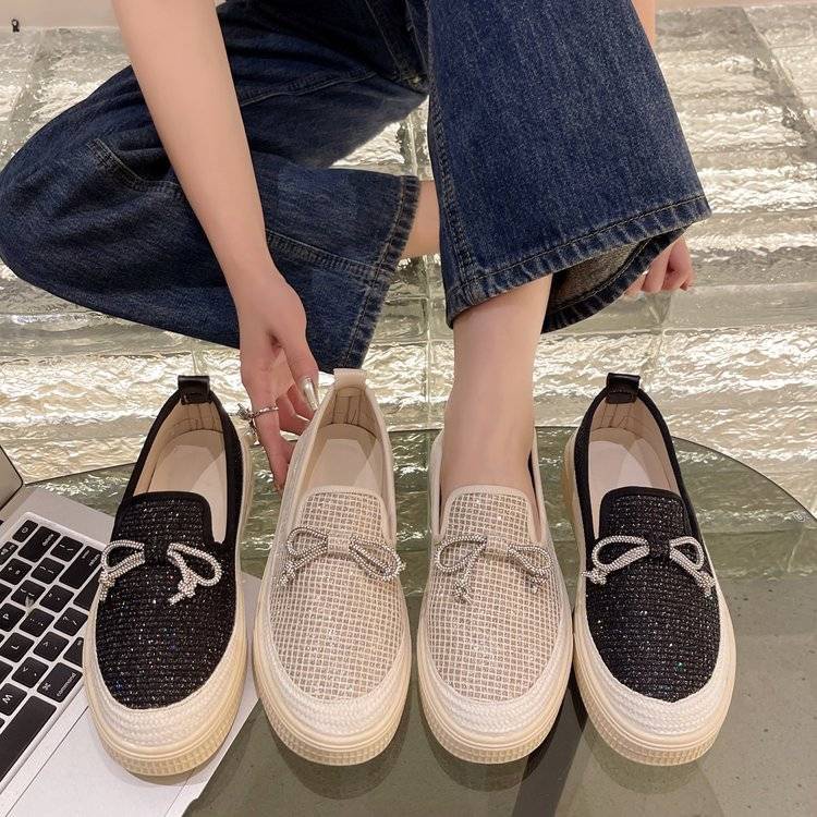 Sepatu Nelayan Berlian Imitasi Korea, Sepatu Papan Wanita Berlian Imitasi Kasual