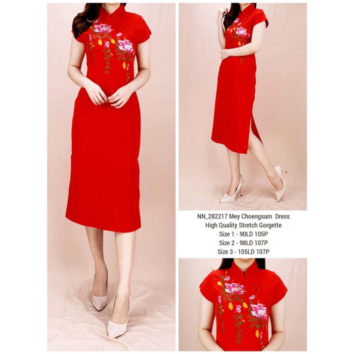Dress Panjang Merah Cheongsam Wanita Import - Dress Panjang Cheongsam