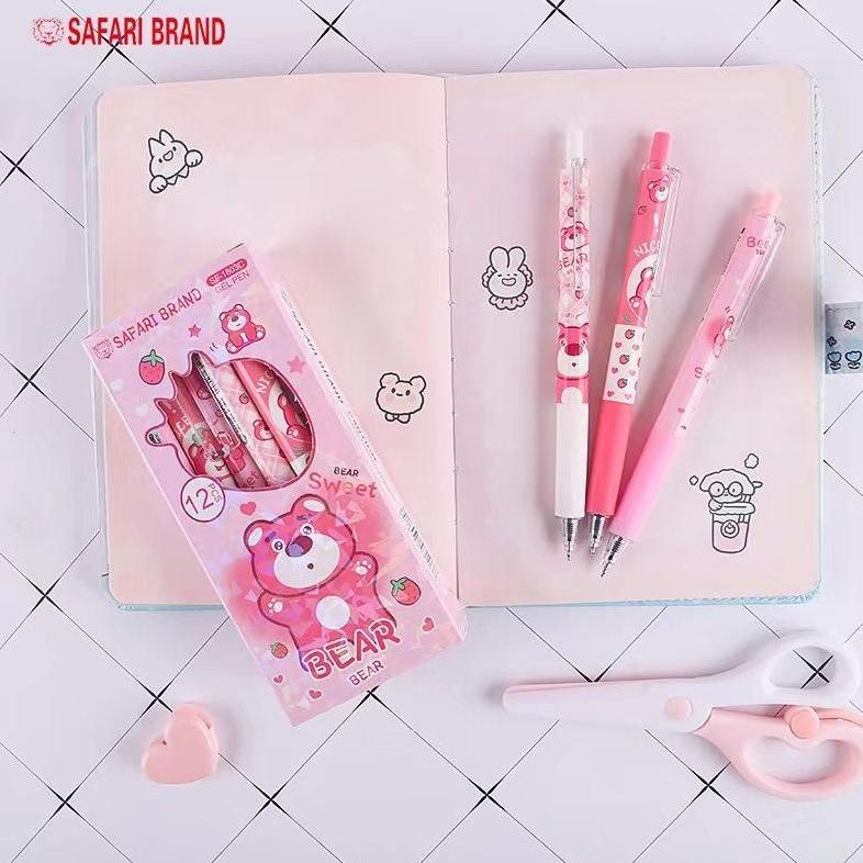 

(SF-1803C 12pcs) Click Gel Gell Pen Pulpen Bulpen Ballpoint Bolpoin Bolpen Gell Jel Gel karakter motif lotso strawberry pink bear untuk anak perempuan cewek