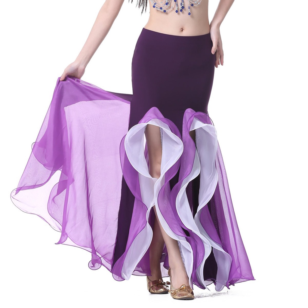 Crystal Cotton Double Slit Colors Alternated Dress Belly dance skirt Belly Dance Performance Show Da