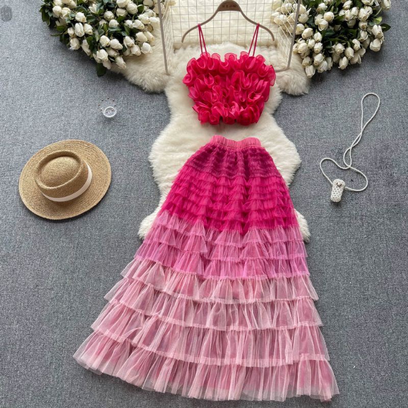 Dress One Set Dress Gradasi Warna Dengan Rok Tutu