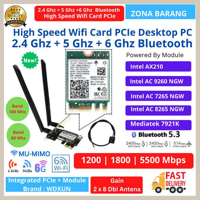 Promo High Speed Wifi Card Pcie Dual Band Ax210 Ac9260 Ac7265 Ac8265 Mt7921K