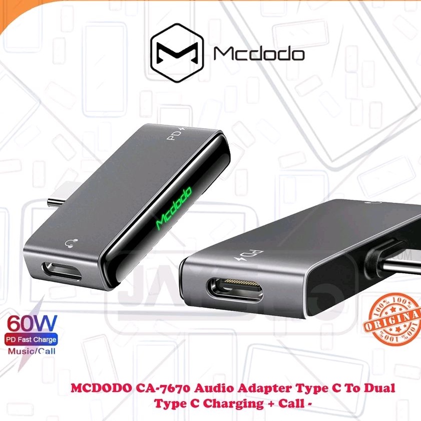 MCDODO CA-7670 Audio Adapter Type C To Dual Type C Charging  Call