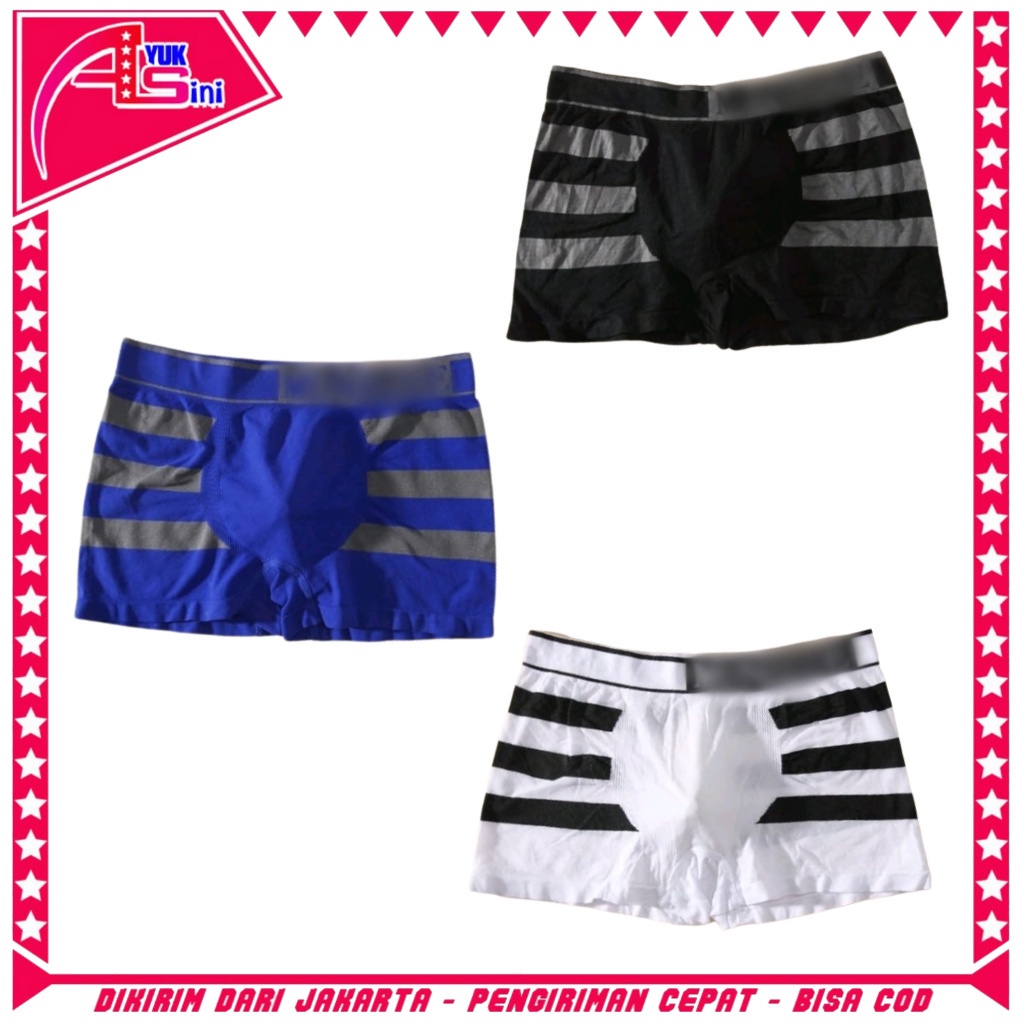 Celana Dalam Pria Salur 6462 Boxer Pria 3 Garis Celana Pendek Underwear Sempak Motif Garis Kolor Cel