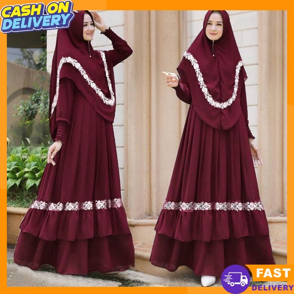 Baju Lebaran Cewek Set Jilbab Gmis Setelan Hijab Jumbo Games Stlan Games Kekinian Dress Pesta Brande
