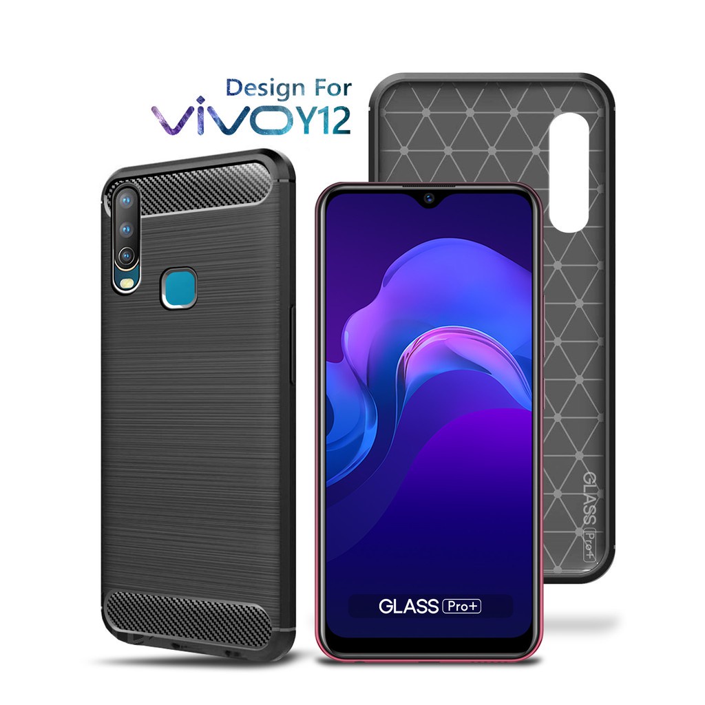 Glass Pro Premium Carbon Case Vivo Y12 Black - Soft Case