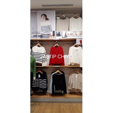 Women Sweater Rajut 3D Katun Kerah Bulat UNIQLO