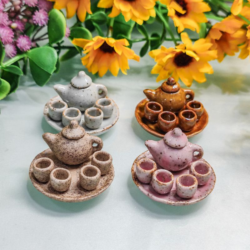 MINIATUR 1:12 CANGKIR TEH SET (4 x 4 cm) TEA CUP GRANIT MAINAN KERAMIK