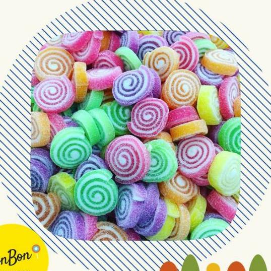 

Permen Jeli Buah Rol Lingkaran / Fruit Jelly Roll Bulat Candy / Permen Jely Kiloan 250 Gram