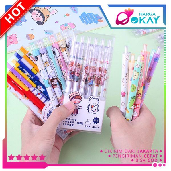

HO Pulpen Gel 0.5mm 6Pcs Pen Bolpoin Tinta Gel Cair Model Cetekan Isi 6 Pcs Pena Aesthetic