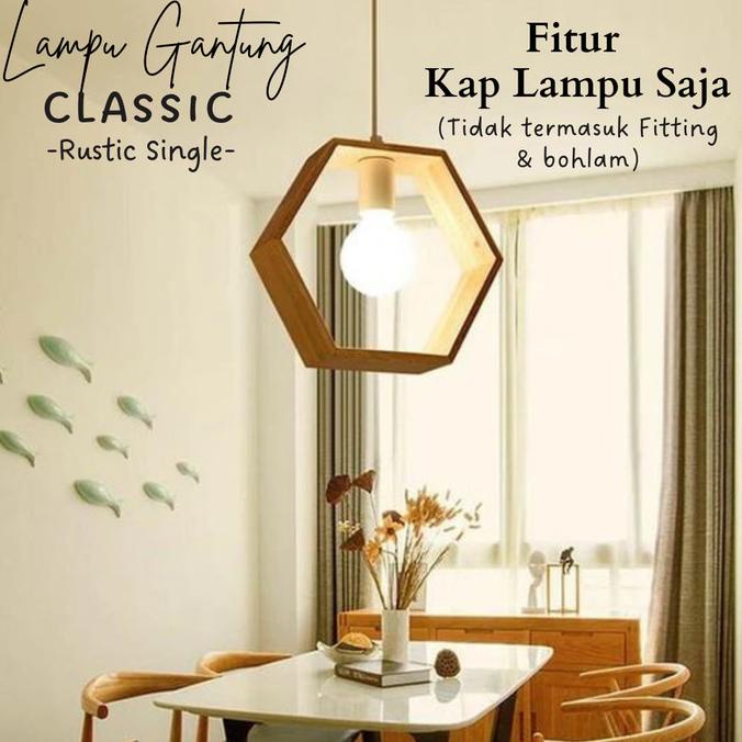 kap lampu gantung rustic kayu jati belanda minimalis dekorasi cafe