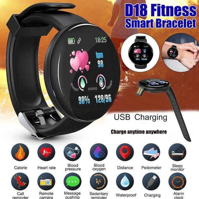 SmartWatch D18 Olahraga Pria dan Wanita Bluetooth Digital Smart Watch