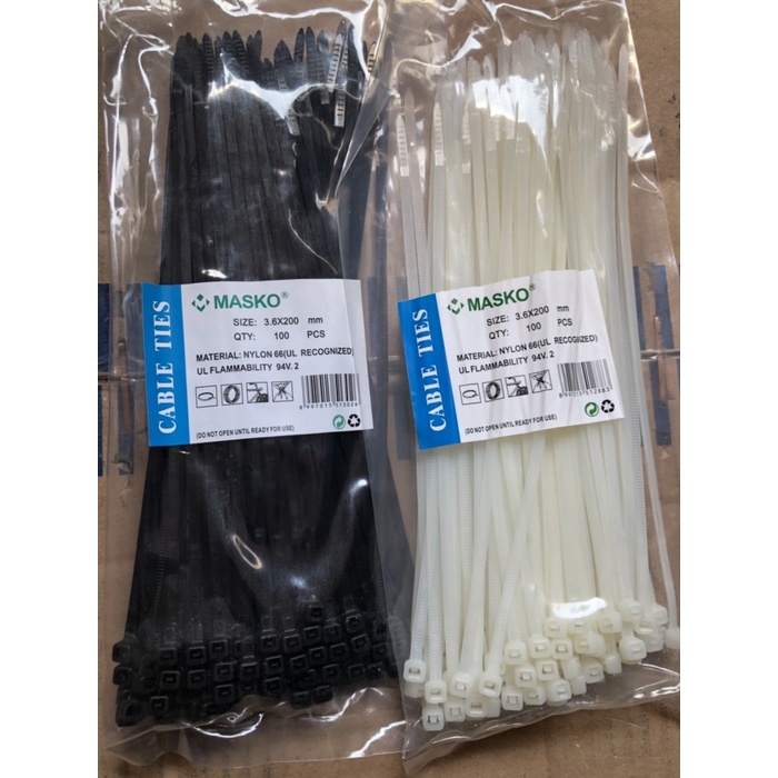 

Kabel ties tali sabuk 200mm 3,6 x 200 mm 20 cm isi 100 pcs merk masco