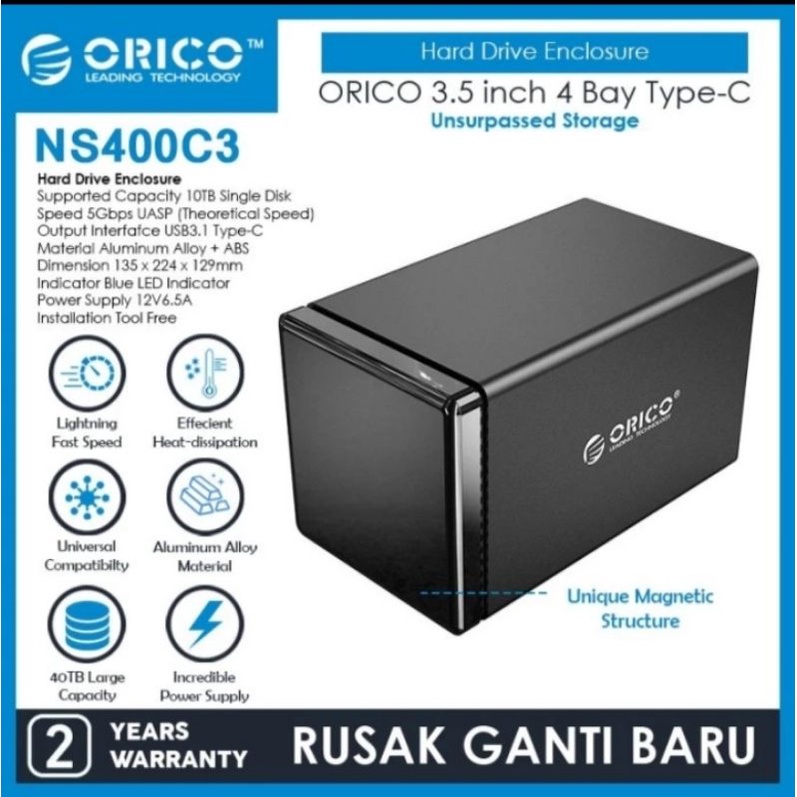 Orico NS400C3 3.5 inch 4 Bay Type-C Hard Drive Enclosure