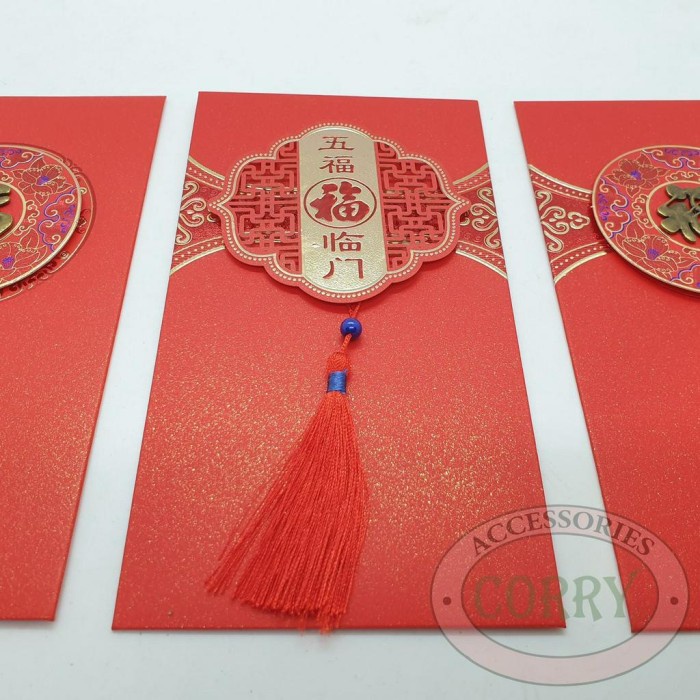 

New! Angpao Besar 22 Cm Fu Imlek 2 Pc Merah Emas Amplop Mewah Bagus Timbul Limited