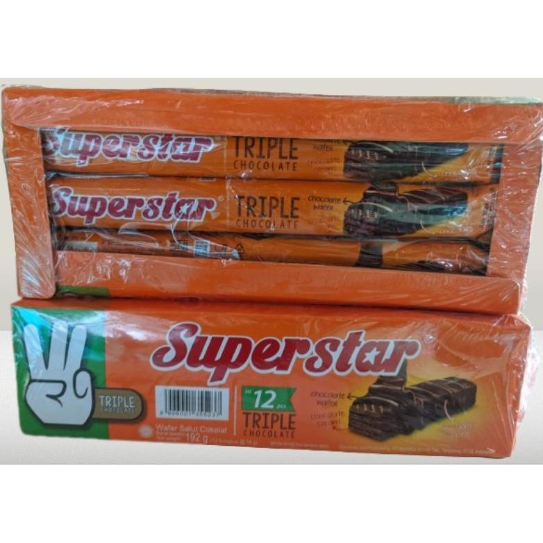 

(1 BOX ISI 12 PCS) WAFER SUPERSTAR / TRIPLE COKELAT / WAFER COKLAT PRODUK TERBARU