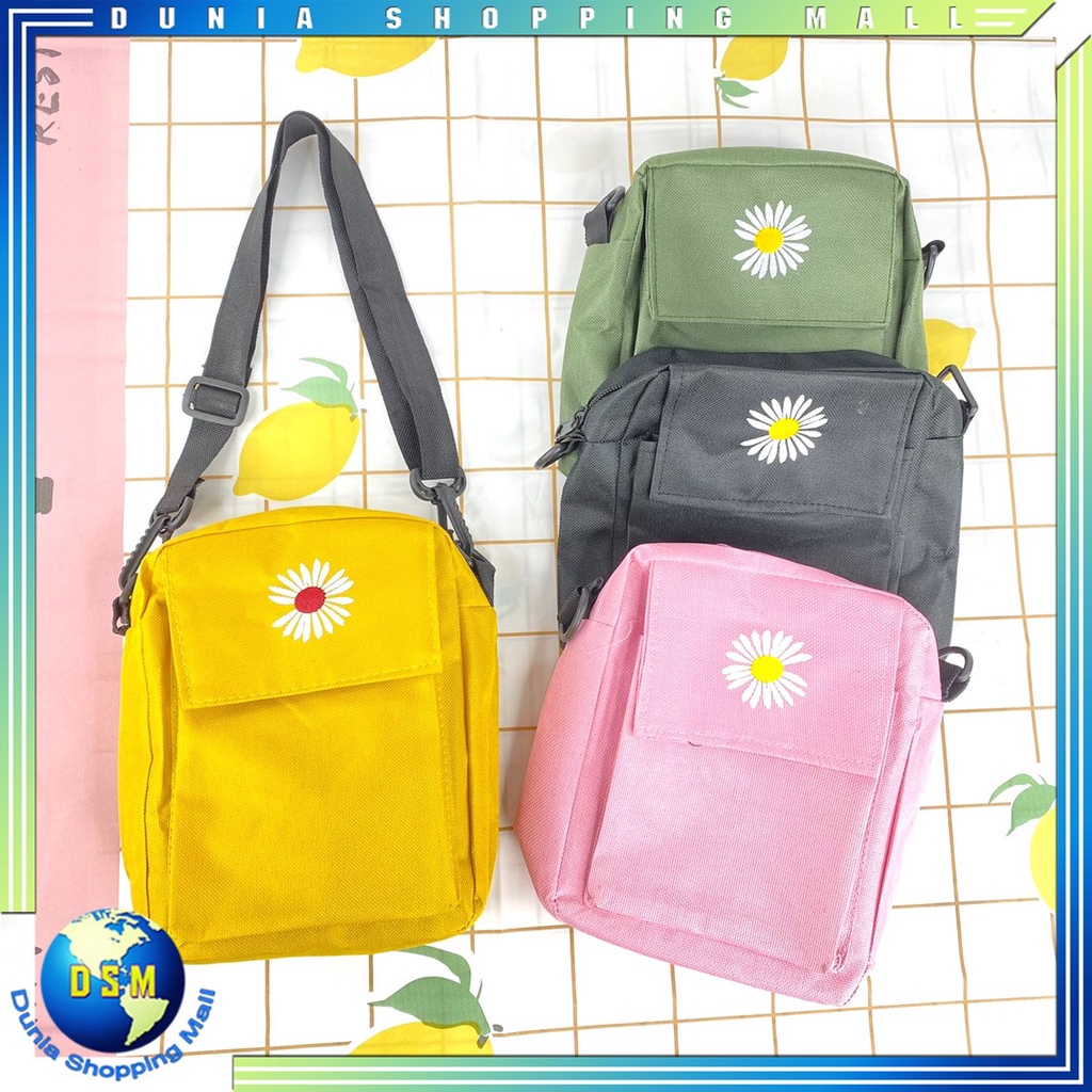 DSM Tas Slempang Wanita Daisy Korea Sling Bag Wanita Motif Bunga Kanvas Tas Fashion Wanita Tas Bahu 