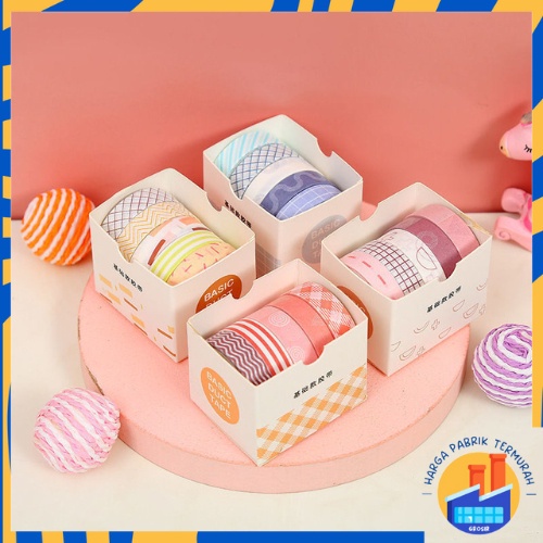 

HPT Roll Masking Tape Set 5 Pcs Essential Collection Basic Pattern Isi 5 Selotip Bahan Kertas Washi Warna Warni DIY Scrapbook Journal Kotak Box Aeshtetic