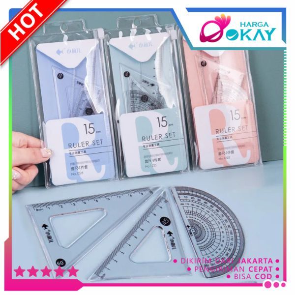 

HO Penggaris Set 4IN1 15Cm Penggaris Bening Sekolah Isi 4Pcs Lucu Ruller Set Transparant Perlengkapan Sekolah Menggambar Pelajar Mahasiswa Motif Polos Kemasan Ziplock