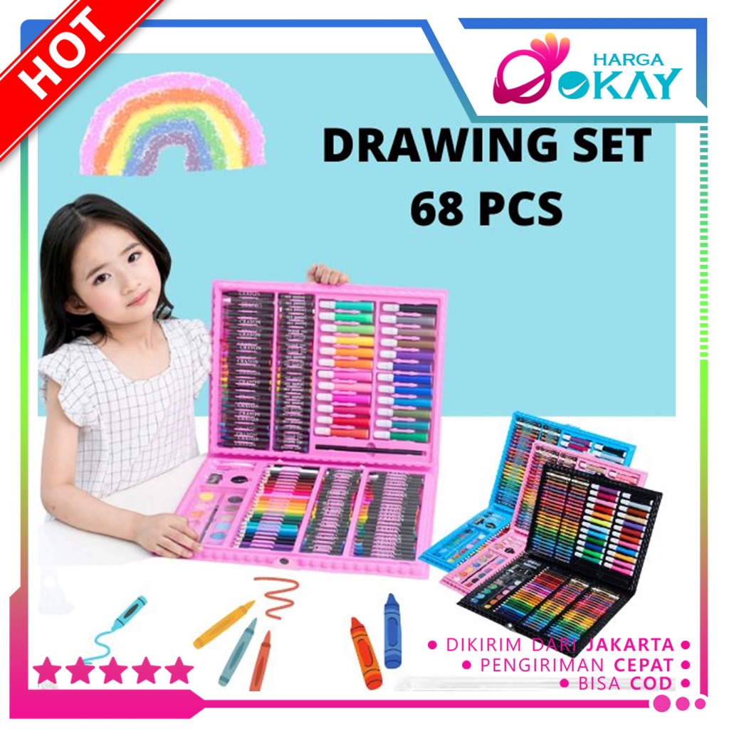 

HO Drawing Set 168Pcs Oil Pastel Crayon 168 IN 1 Set Krayon Mewarnai dan Melukis Lengkap dengan Cat Air Alat Mewarnai Anak Anak Bentuk Koper