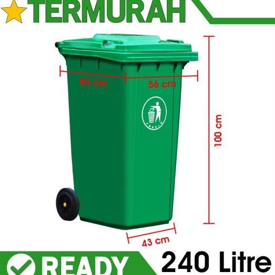Tong Sampah Tempat Dustbin Besar 240 Liter 240L Litre Hijau Besar Roda