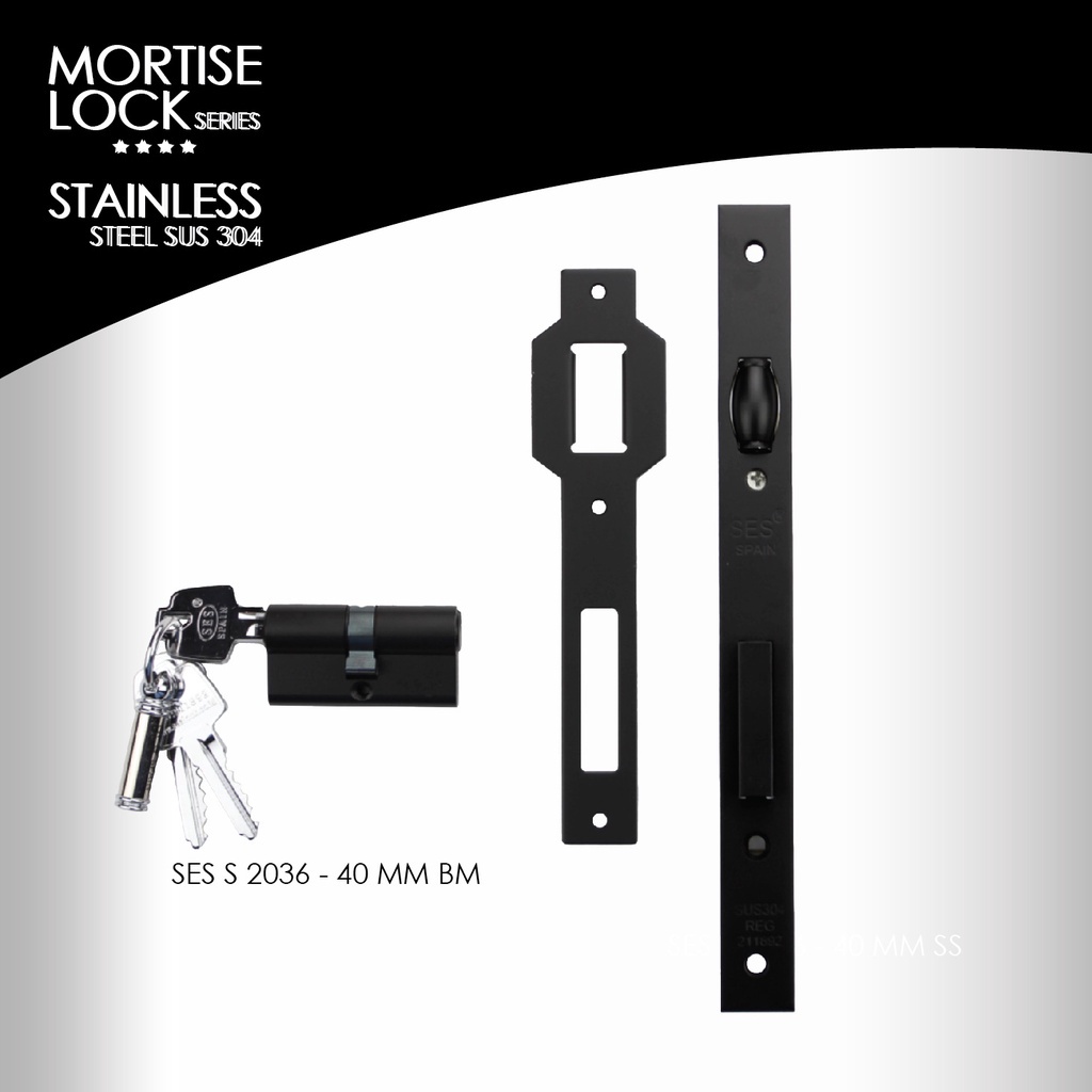 [AESTETHIC COLLECTION] SES Body Kunci Pintu - Mortise Lock SES ROLLER 2036-40MM BM Sus 304