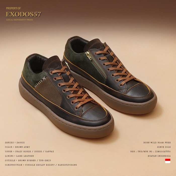 [Ori] Sepatu Exodos57 Sagio Brown Army  Sepatu Bikers  Original Berkualitas