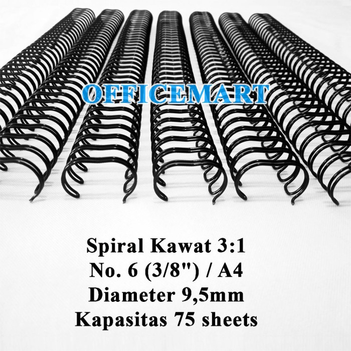 

Spiral Kawat A4 3:1 No. 6 (3/8") JBI - Hitam (Box Isi 100 Batang)