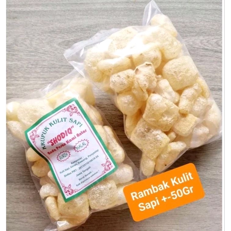 

Rambak Asli Kulit Sapi Solo kemasan 50gr ; 100gr