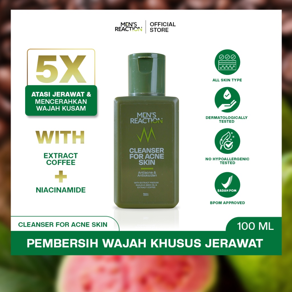 MENS REACTION Clenser for Acne Skin - Mens Facial Wash - Sabun Wajah Muka - Terbaru Termurah Origina