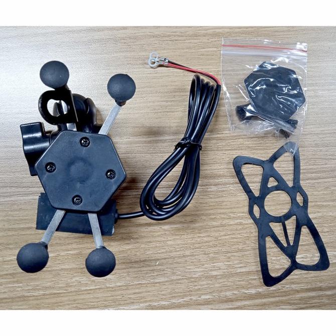 Holder HP Motor/Smarthphone Holder X-GRIP dengan Usb Charger