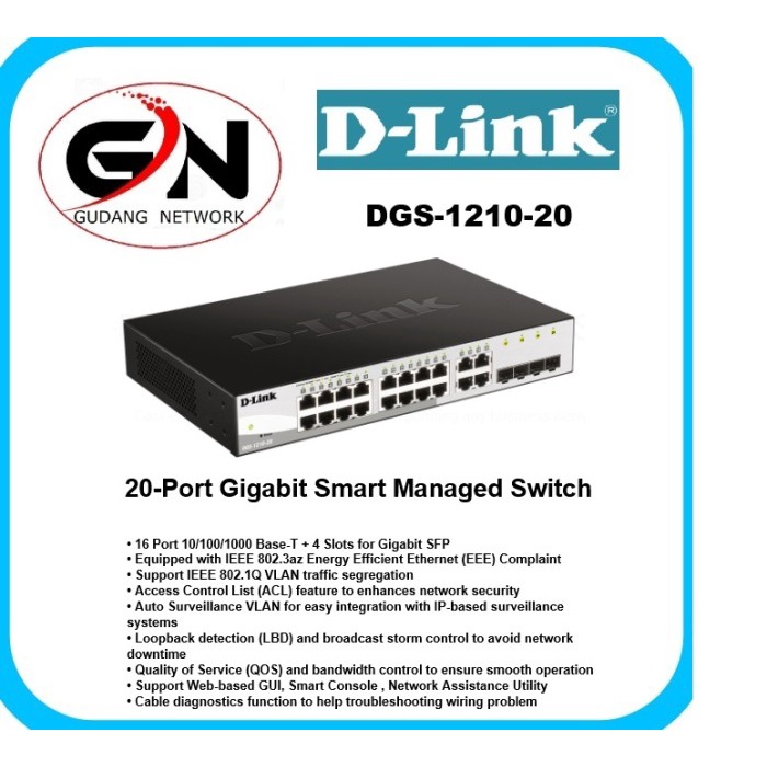 D-LINK DGS-1210-20 20-Port Layer 2 Smart Managed Gigabit Switch