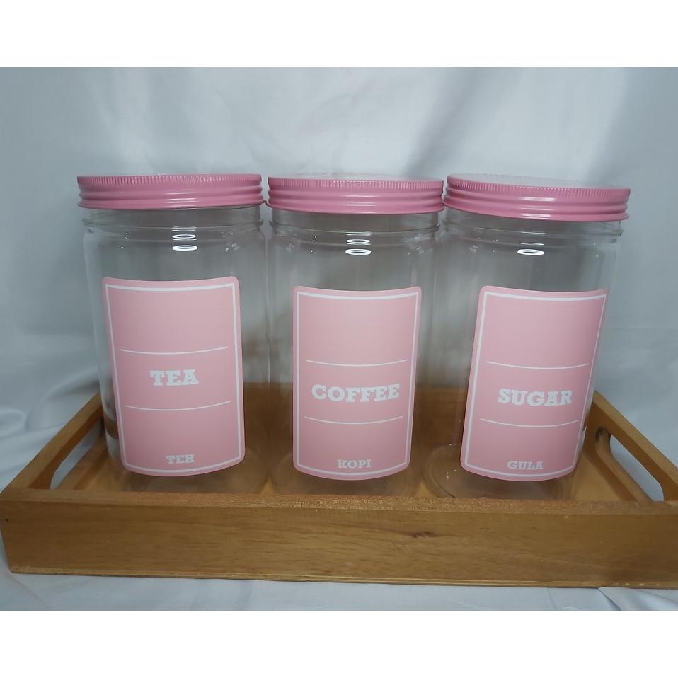 Toples Gula Kopi Teh Pink Aesthetic/1Set 3Pcs/Toples Plastik Tutup Alunium Pink/1000Ml/Tempat Kopi G