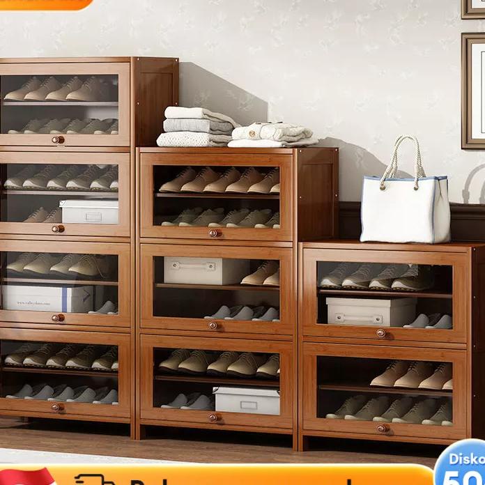 Ra Rak Kayu Serbaguna Anti Debu/Lemari Sepatu Pakain Nimalis/Rak Sepatu Sendal/Rak 7 Layer Tempat Bu