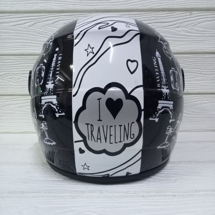 Helm Evo Nuvo Sni Dewasa Motif Traveling Hitam Glossy