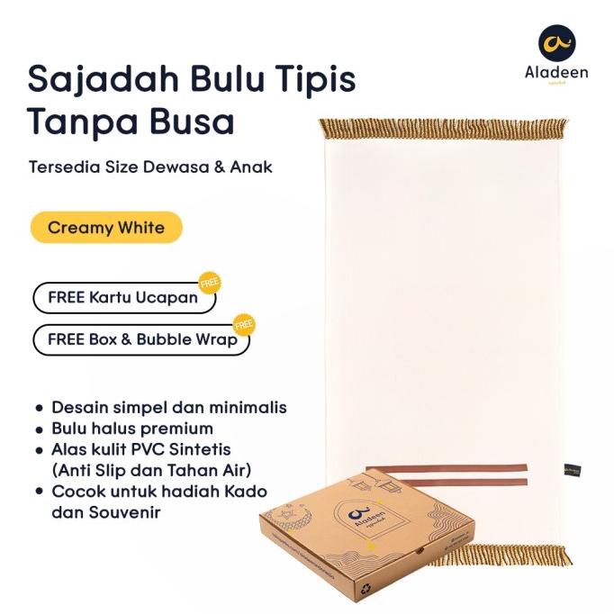 Sajadah Aladeen Bulu Tipis (Tanpa Busa) - Putih Krem Size Dewasa